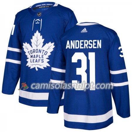 Camisola Toronto Maple Leafs FRoterik Andersen 31 Adidas 2017-2018 Azul Authentic - Homem